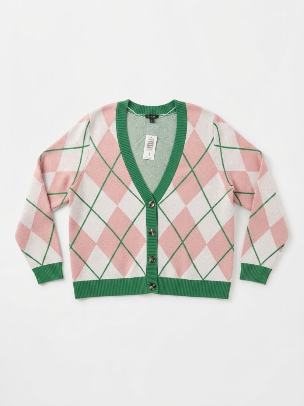 Torrid Argyle Boxy Cardigan Sweater Women's Plus 2X 18-20 Green Pink NWT Preppy
